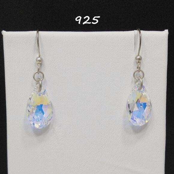 Sterling Silver 925 Teardrop Earrings Aurora Borealis Austrian Crystal - Picture 2 of 12